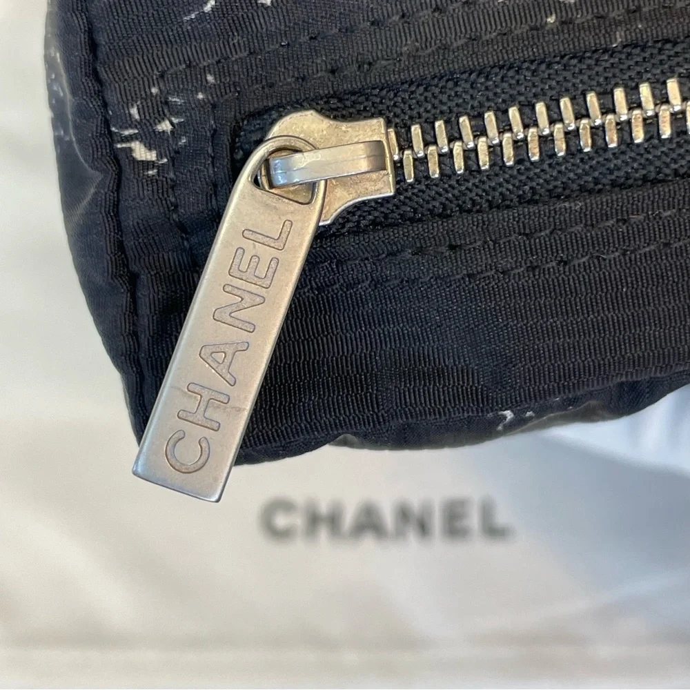 CHANEL Zipper Pouch! Traveline Nylon Print!